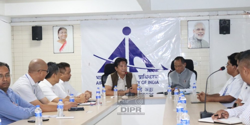Advisor for Airways and Railways, A Pongshi Phom holds meeting during the visit to Dimapur Airport on July 20. (DIPR Photo)